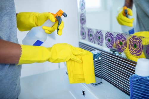 Oven cleaner working in a compact N5 apartment kitchen